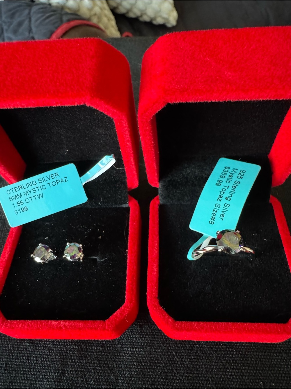 Sterling Silver Mystic Topaz Ring and Stud Earrings Set